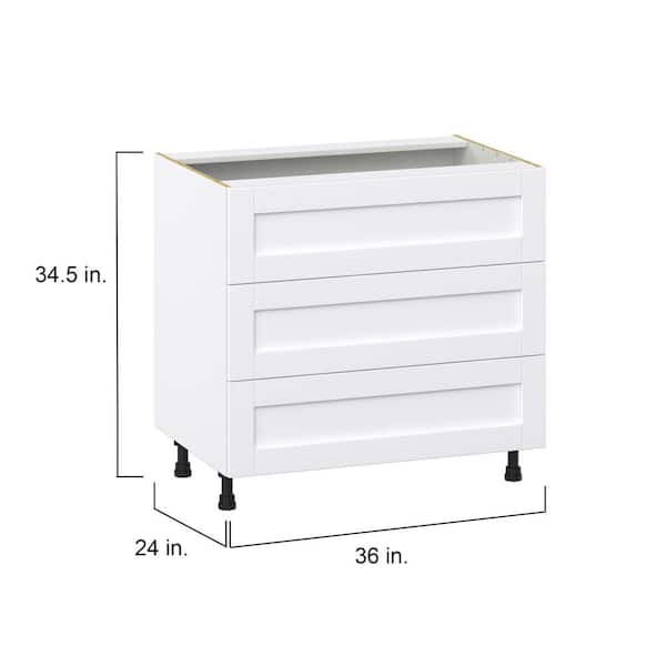 J COLLECTION Mancos Bright White Shaker Assembled Base Kitchen Cabinet for Cooktop with 3-Drawers (36 in. W x 34.5 in. H x 24 in. D)