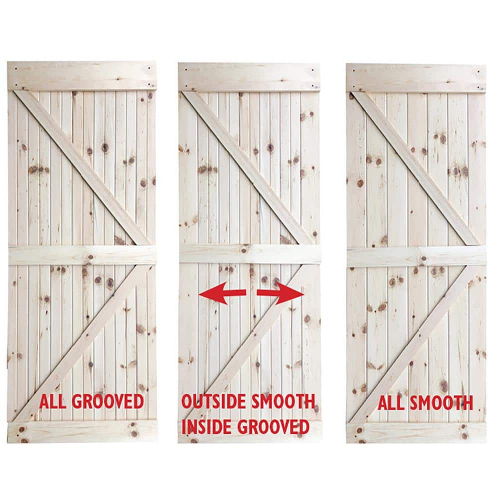84" Unfinished Knotty Pine Interior Barn Door with K-Bar Design
