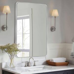 24 in. W x 36 in. H Modern Rectangular Aluminum Alloy Silver Rounded Corner Wall Mirror/Decorative Mirror