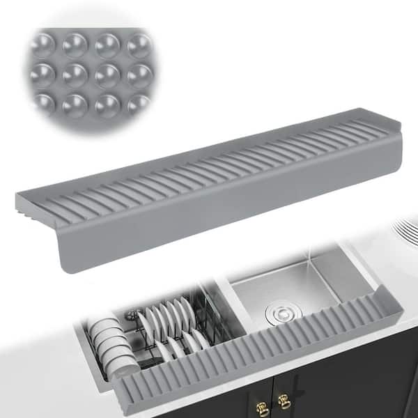2.83 in. H x 30 in. W x 4 in. D Gray Silicone Faucet Splash Guard, Faucet Water Catcher Mat, Silicone Sink Mat
