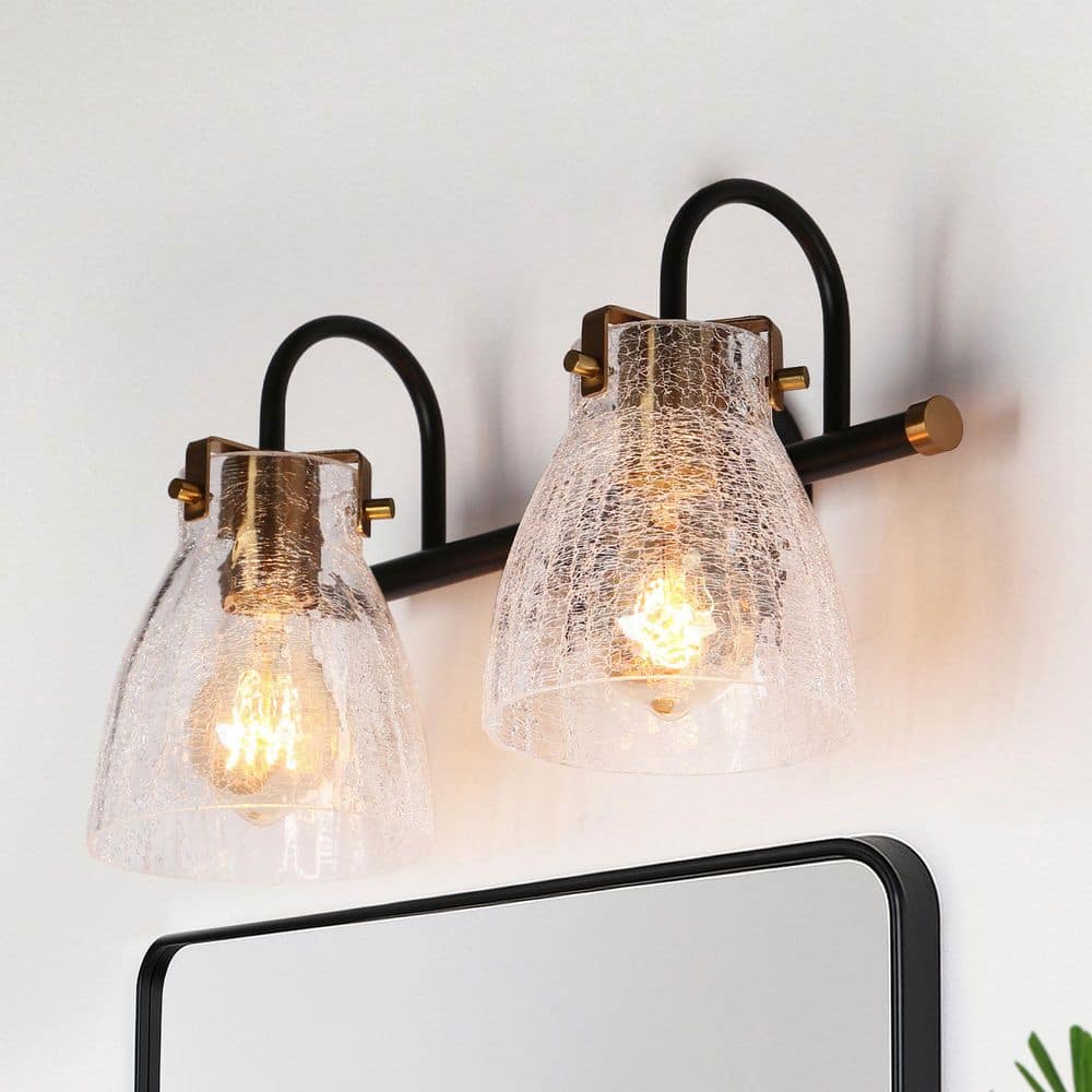 LNC Fumira 13.8 in. 2-Light Black and Brass Vanity Light for