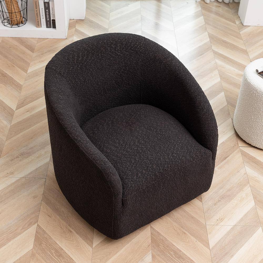 Dark Gray Boucle Upholstered Swivel Barrel Accent Chair