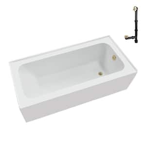 66 in. x 32 in. Soaking Acrylic Alcove Bathtub with Right Drain in Glossy White, External Drain in Polished Brass