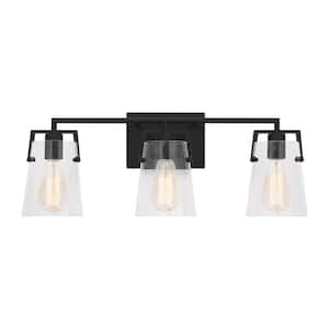 Crofton 24 in. W x 9 in. H 3-Light Midnight Black Bathroom Vanity Light with Clear Glass Shades