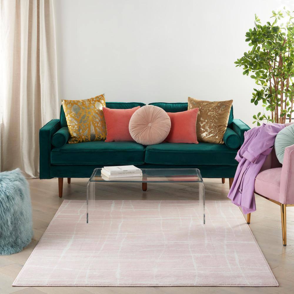 Pink Ivory Abstract 4' x 6' Synthetic Area Rug
