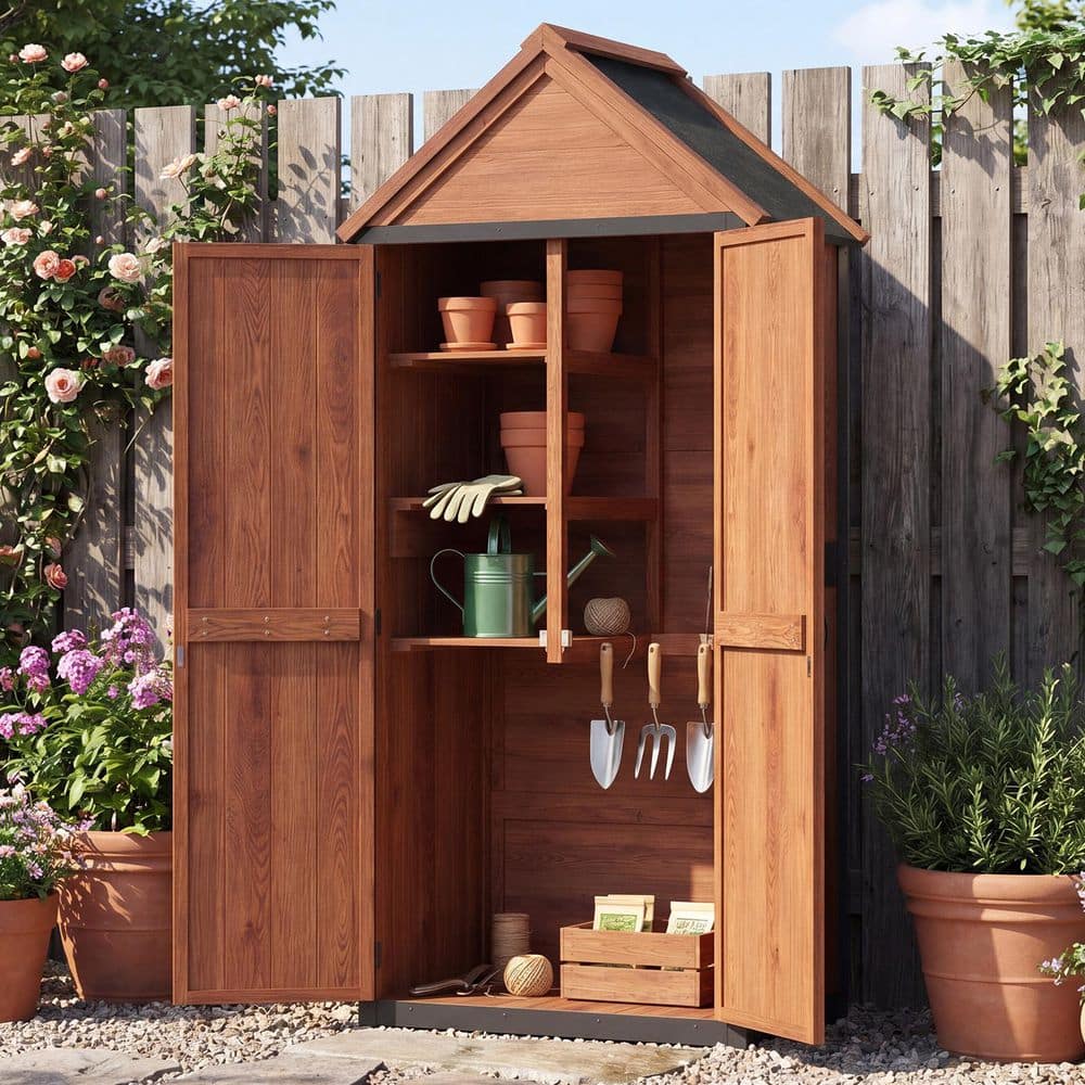 Sizzim 2.6 ft. W x 1.4 ft. D Wood Shed Outdoor Storage Cabinet