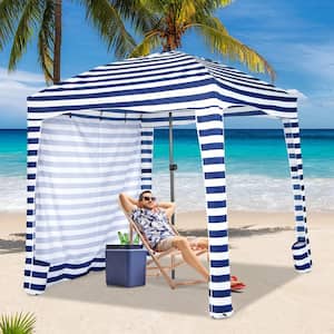 6 ft. x 6 ft. Blue Plus White Foldable Beach Cabana Tent with Carrying Bag Detachable Sidewall