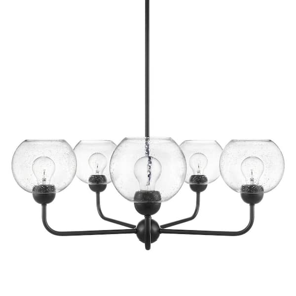 Jill 5-Light Black Chandelier with Clear Seeded Glass Shade
