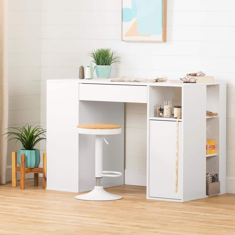Crea CraftMaster White Counter-Height Table with Integrated Storage