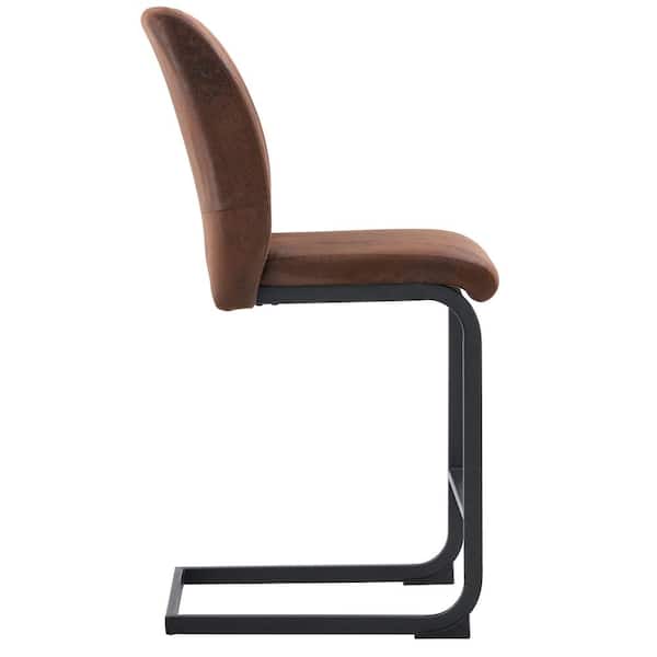 Noble House Veylan Brown Modern Upholstered Suede Dining Chairs with Black Metal Frame, Set of 2