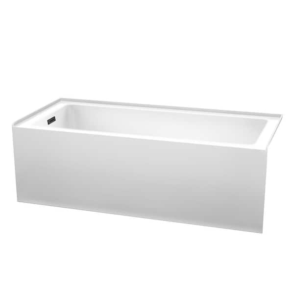 Wyndham Collection Grayley 66 in. L x 30 in. W Soaking Alcove Bathtub with Left Hand Drain in White with Matte Black Trim