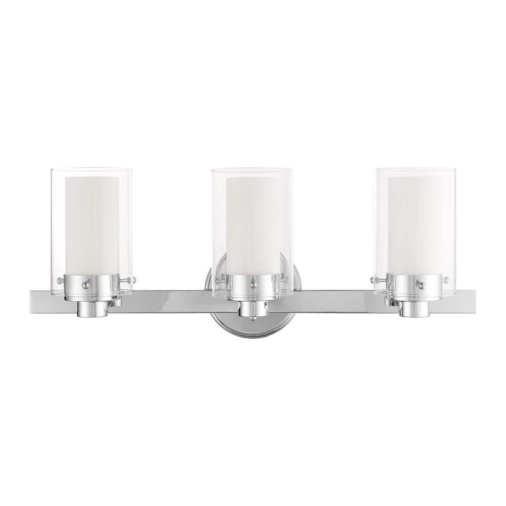 Santuario Polished Chrome 3-Light Dimmable Vanity Light with Opal Glass