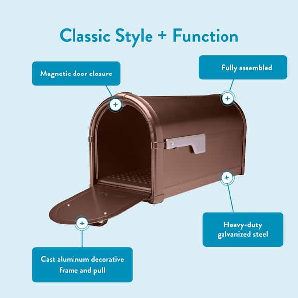 Hillsborough Copper, Large, Steel, Post Mount Mailbox with Silver Flag