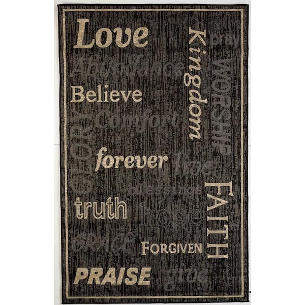 MSRUGS FW Collection Love Forever Black 8 ft. x 10 ft. Polypropylene Indoor/Outdoor Area Rug