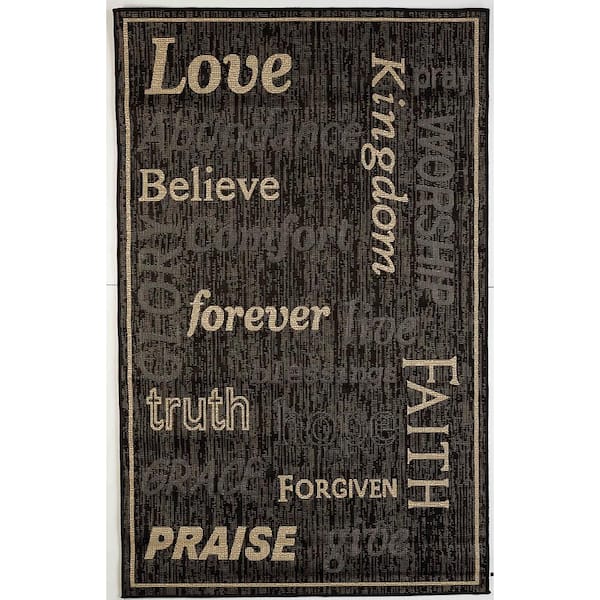MSRUGS FW Collection Love Forever Black 9 ft. x 12 ft. Polypropylene Indoor/Outdoor Area Rug