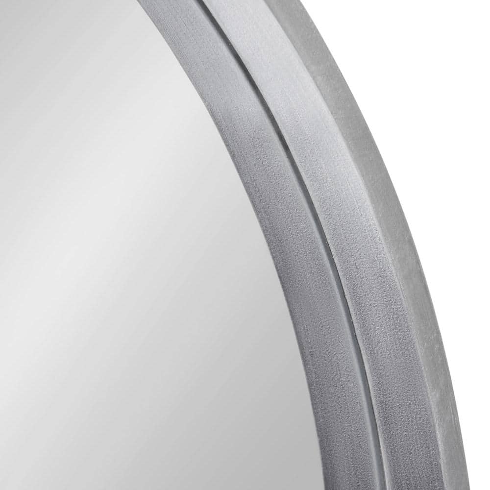 Elegant Round Wood and Silver 24" Wall Mirror