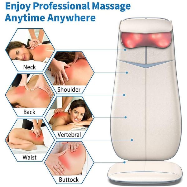 RENPHO Neck and Back Massage Cushion S-Shaped 5-Speed in White PUS
