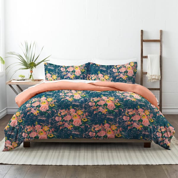 Unbranded 3-Piece Navy Floral Reversible Microfiber Twin/Twin XL Comforter Set