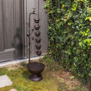 38 in. Tall Indoor/Outdoor Hanging 6-Cup Tiered Floor Water Fountain, Bronze