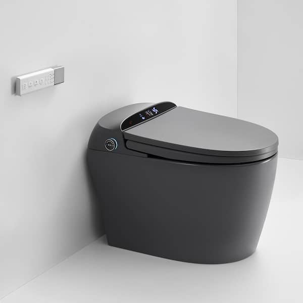 One-Piece 1.27 GPF Smart Single Flush Elongated Toilet in Black Seat Included with Wide Screen