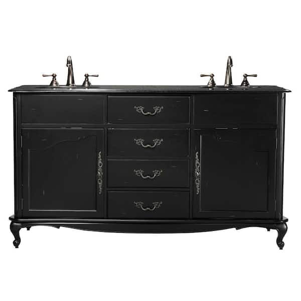 Home Decorators Collection Provence 62 in. W x 22 in. D Double Sink Vanity in Black with Marble Vanity Top in Black