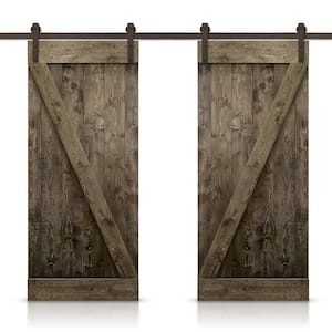 Z 40 in. x 84 in. Bar Espresso Stained DIY Solid Knotty Pine Wood Interior Double Sliding Barn Door with Hardware Kit