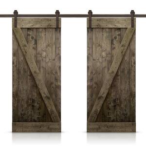 Z 44 in. x 84 in. Bar Espresso Stained DIY Solid Knotty Pine Wood Interior Double Sliding Barn Door with Hardware Kit