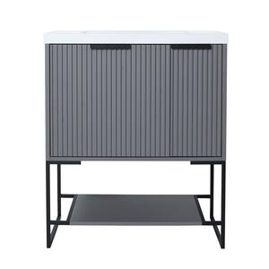 18.1 in. W x 29.5 in. D x 35 in. H Freestanding Bath Vanity in Gray with White Top With Resin Basin