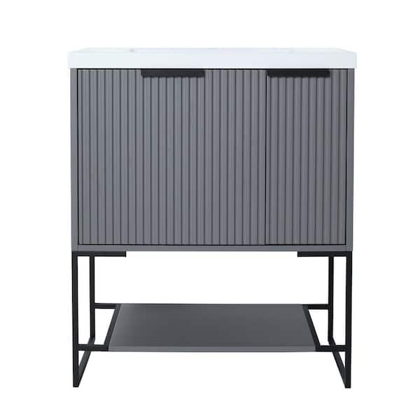 CASAINC 18.1 in. W x 29.5 in. D x 35 in. H Freestanding Bath Vanity in Gray with White Top With Resin Basin