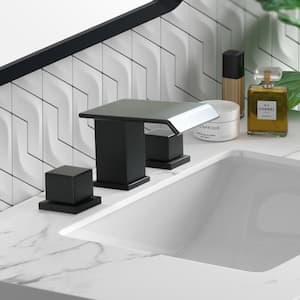 Waterfall 8 in. Widespread 2-Handle Bathroom Faucet Modern Square Style in Matte Black