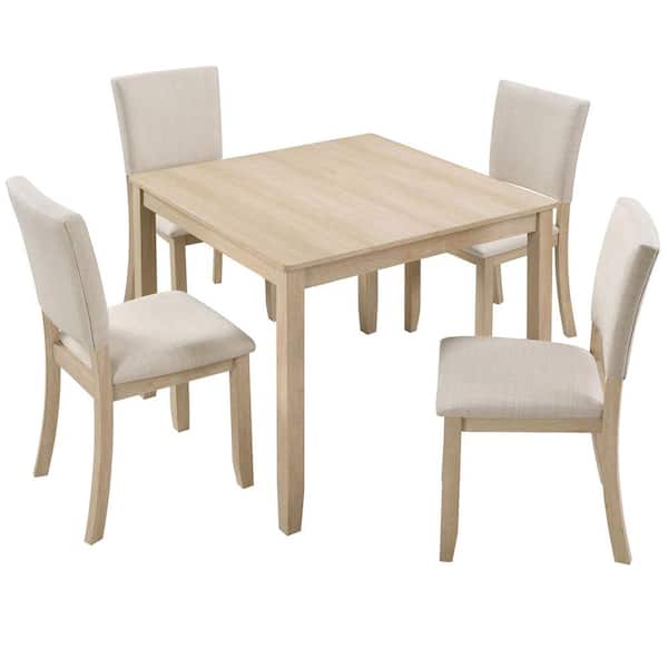 5-Piece Acacia Wood Outdoor Conversation Patio Furniture Set with Beige Cushions