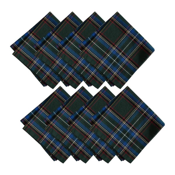 Threadmade Home Stowe Tartan Holiday Plaid Cotton Napkins, Set of 8, Green - 17"W x 17"L