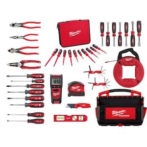 Electricians Insulated Screwdriver Set w/20 in. PACKOUT Tote & Dipped Grip Screwdrivers Hand Tool Set (36-Piece)