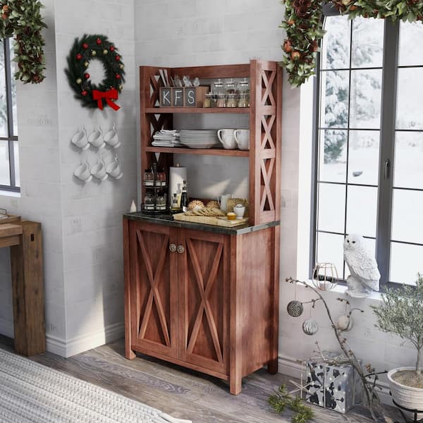 Rubino Vintage Walnut Baker Rack With Double Doors