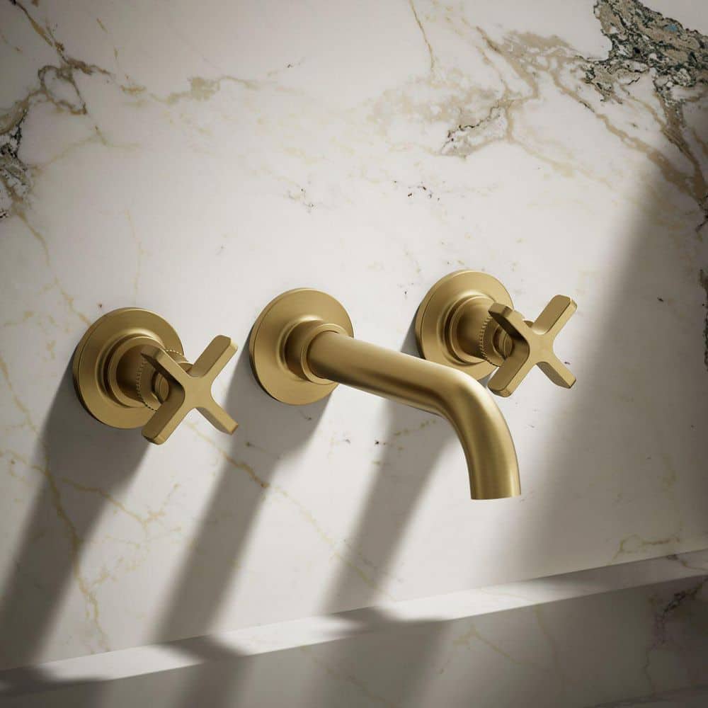 Vibrant Brushed Brass Wall-Mount Bathroom Faucet Set