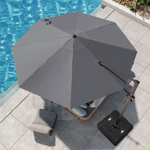 Pellebant 12 ft. Round Aluminum Outdoor 360° Rotation Cantilever Patio Umbrella in Dark Gray with Base Included
