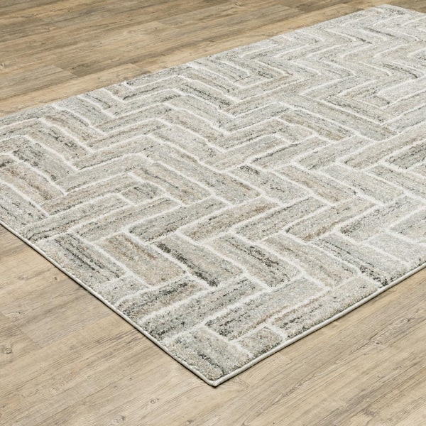 Chateau Ivory/Beige 5 ft. x 8 ft. Herringbone Geometric Polypropylene Indoor Area Rug
