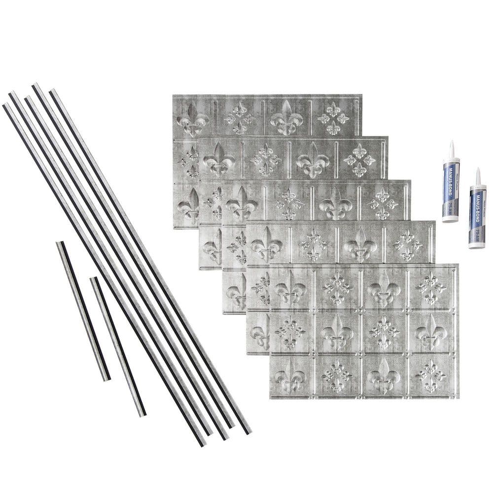 Fasade Fleur de Lis Silver Vinyl Backsplash Kit