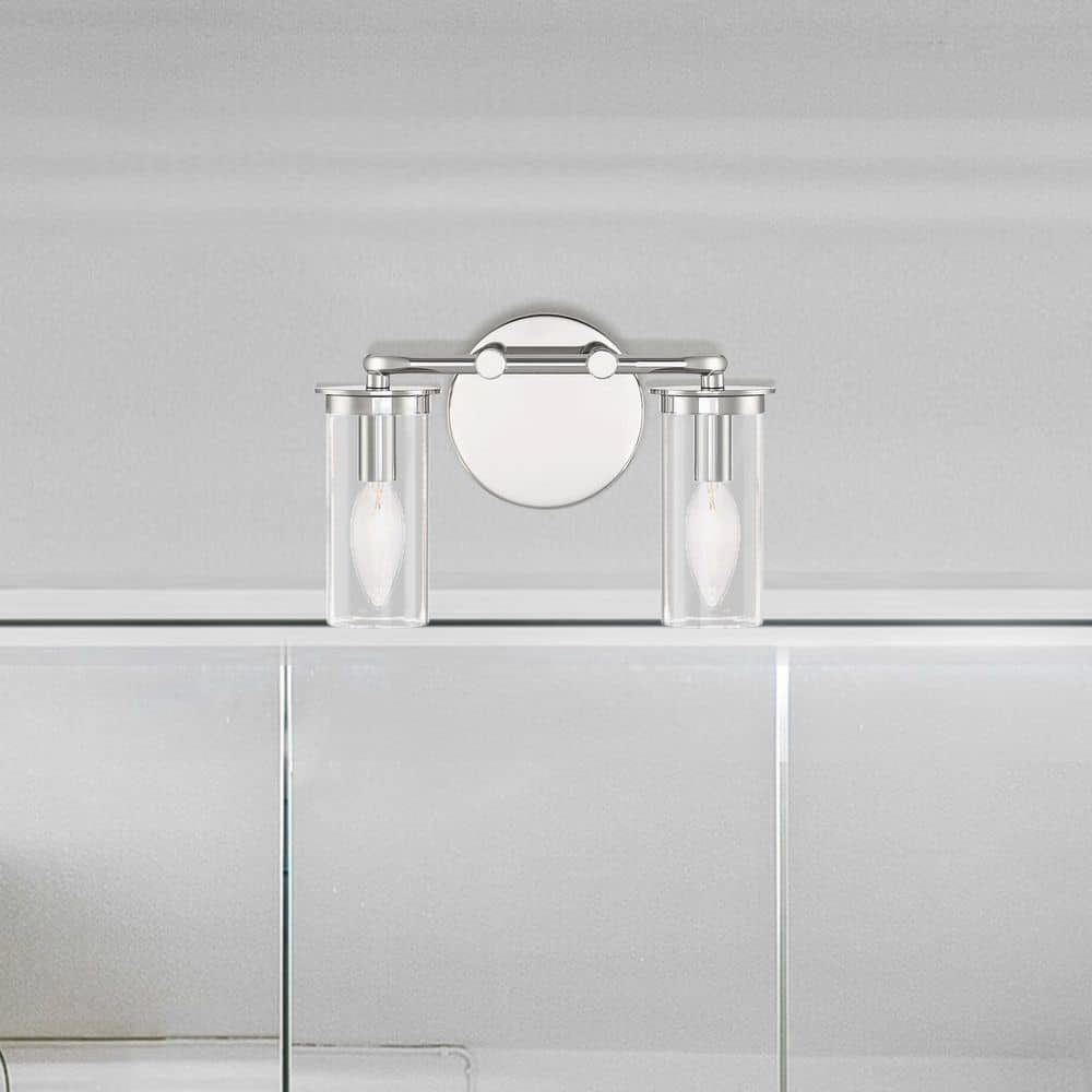 Hudson Heights 11 in. 2-Light Polished Nickel Coastal Vanity Light with Clear Glass Shades price history on PriceWatchPro