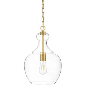 Bakerston 1-Light Brushed Brass Hanging Pendant with Clear Glass Shade