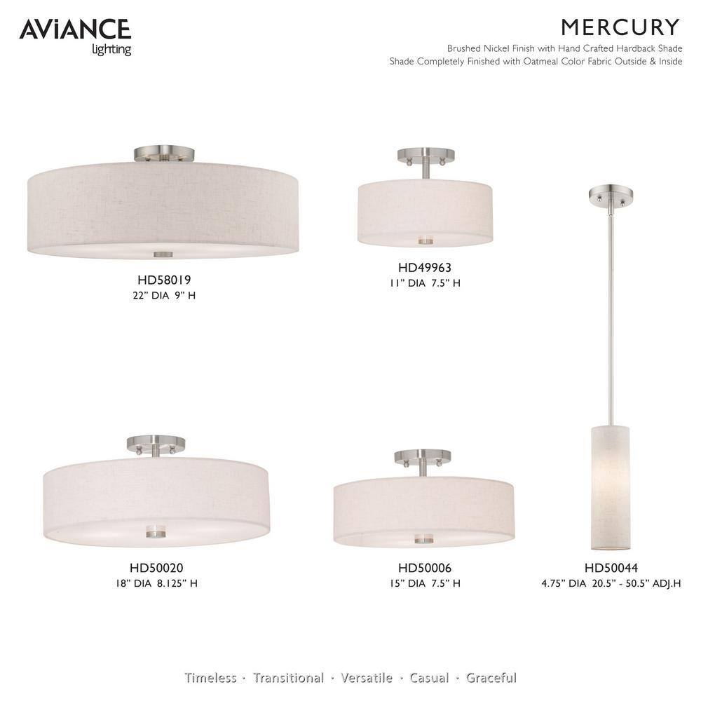 Meridian Brushed Nickel Semi-Flush Mount with Drum Shade
