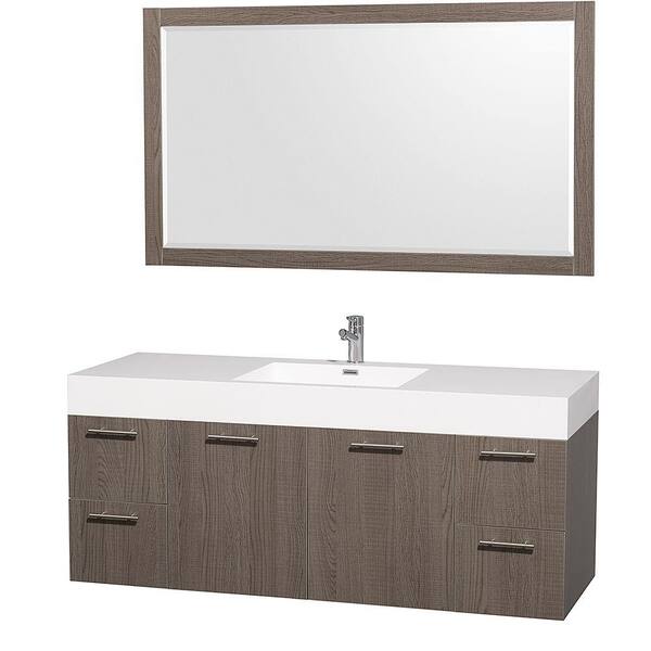 Wyndham Collection Amare 60 in. Vanity in Grey Oak with Acrylic-Resin Vanity Top in White and Integrated Sink