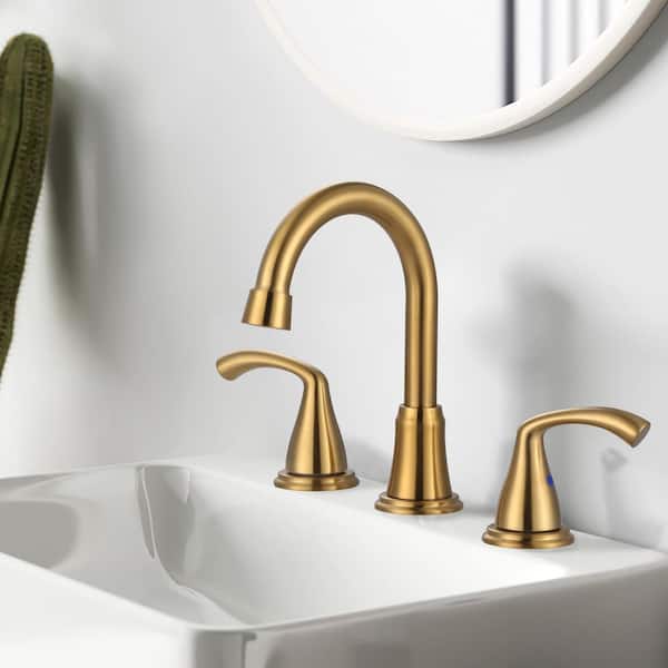 8 in. Widespread Double Handle Bathroom Faucet with Pop-up Drain Included in Gold