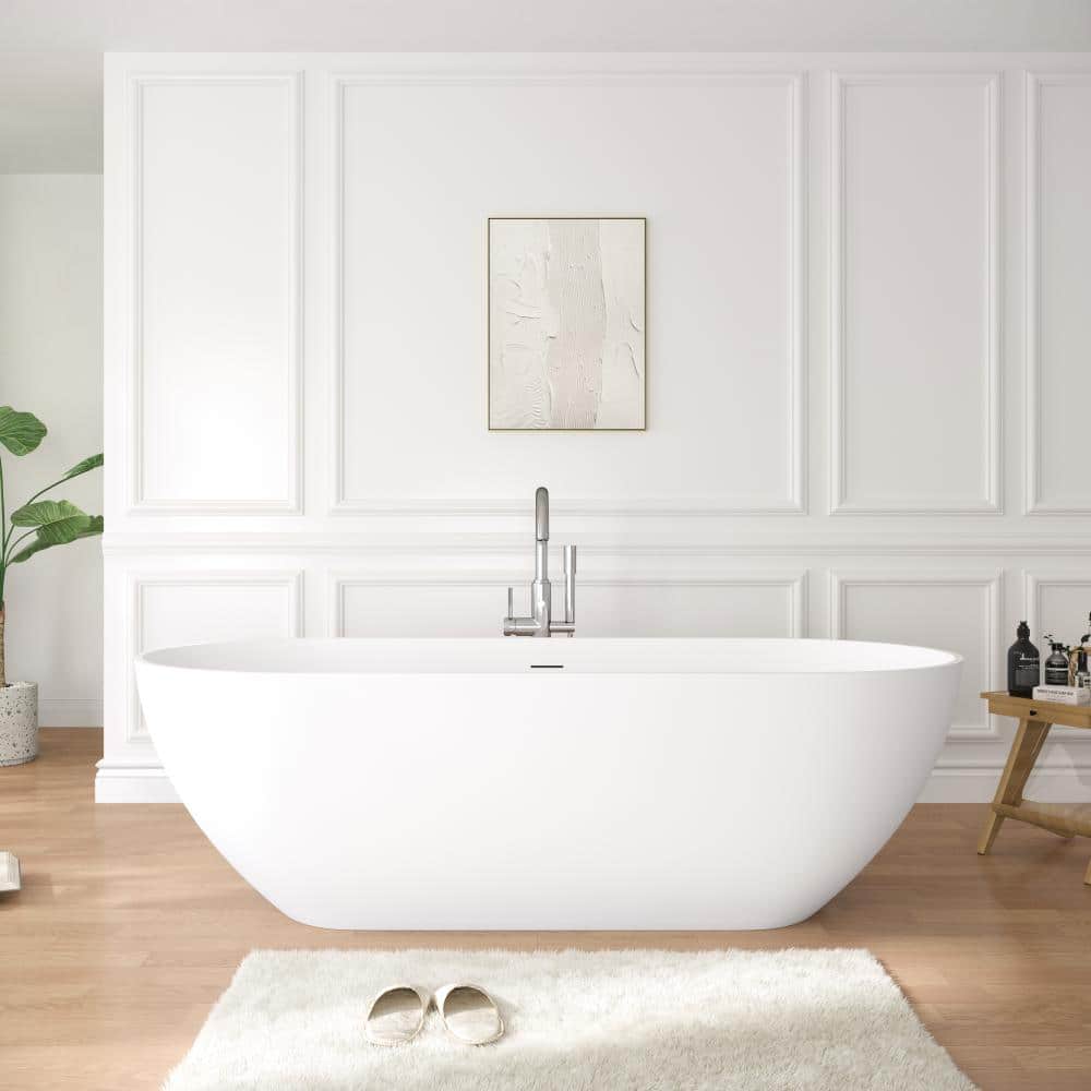 69 in. x 29.5 in. Freestanding Solid Surface Soaking Bathtub with Drain and Overflow in Matte White price history on PriceWatchPro