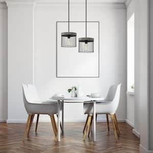 Aster 60-Watt 1-Light Matte Black Pendant with Grey Wood and Metal Cage Shade