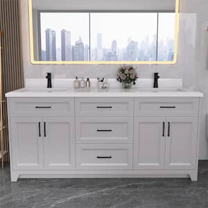 72 in. W x 21.5 in. D x 33.5 in.H Solid Wood Bath Vanity,Double Sink with Carrara White Quartz Stone Top,Gray,3-Drawers