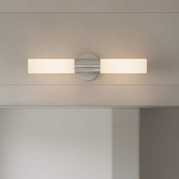 Astra 22 in. Chrome Integrated LED Vanity Light Bar with Etched Ribbed Glass Shade