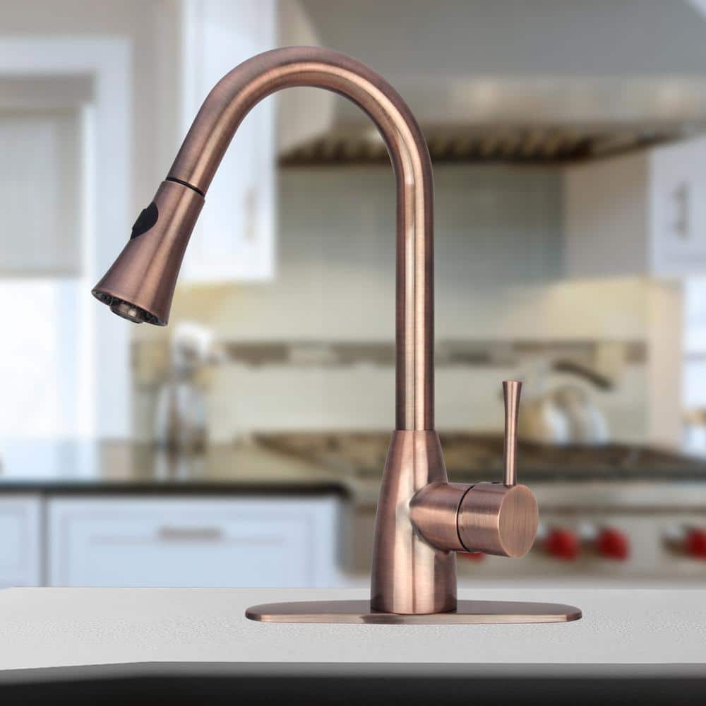 Antique Copper Single Handle Kitchen Faucet with Pull-out Spray