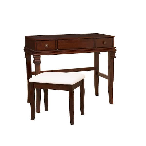 Linon Home Decor Vera Walnut Finished Wood Vanity with Padded Upholstered  Stool THD01831 - The Home Depot