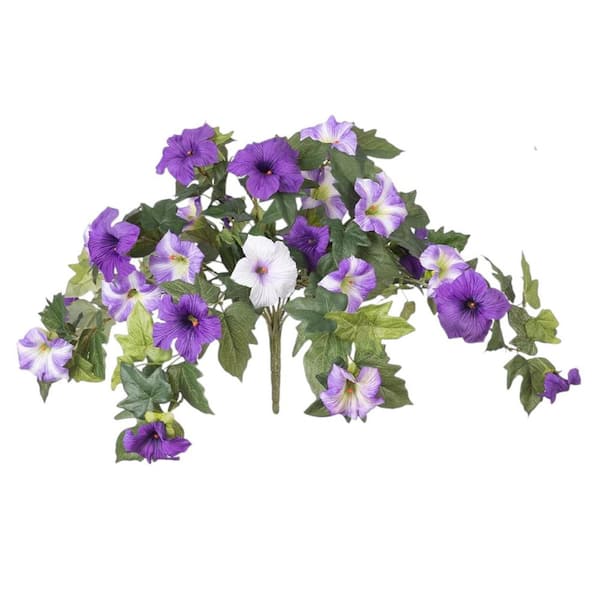 Afoxsos 12 in. Purple White Indoor/Outdoor Artificial Morning Glory Flower-UV Resistant Silk Floral (2 Bundles)
